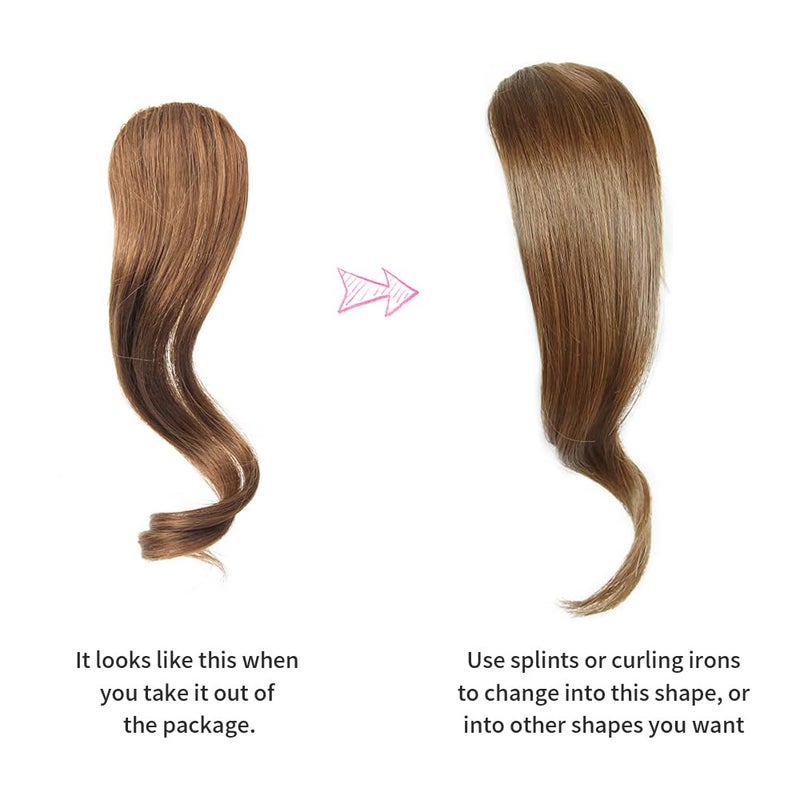 Dsoar 2Pcs Clip in Wave Side Bang Real Human Hair Bang Clip in Bangs Curly Fringe Hair Extension(Light Brown) - Image 1